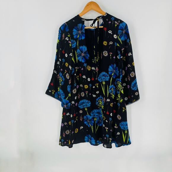 Maeve Anthropologie Dress XS‎ Black Blue Bell Sleeve Mini Boho Dark Romantic - Picture 2 of 11